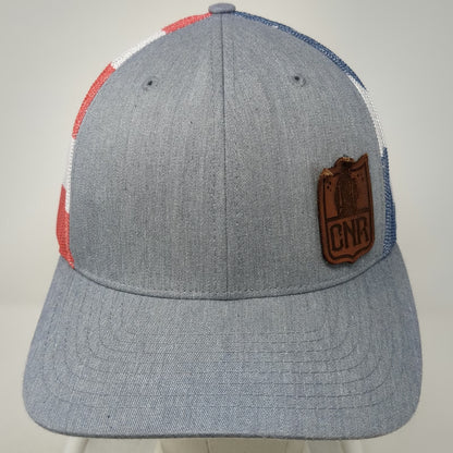 Richardson Trucker Hat Gray One Size American Flag CNR Leather Patch Snapback