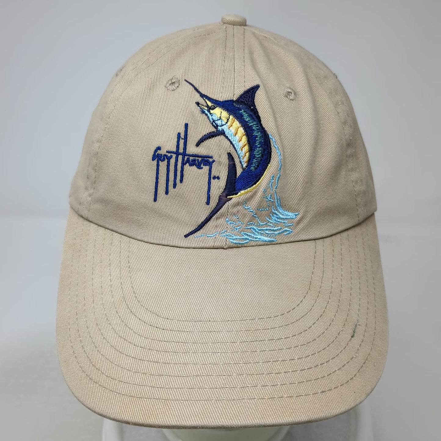Guy Harvey Baseball Cap Beige One Size Marlin Fishing Embroidery Strapback Hat