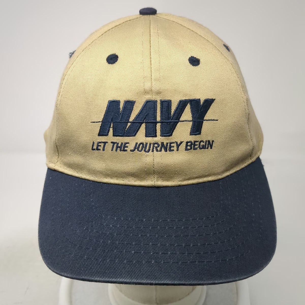 US Navy Let The Journey Begin Snapback Hat Beige Blue One Size Recruitment Logo