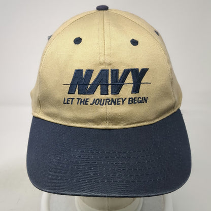 US Navy Let The Journey Begin Snapback Hat Beige Blue One Size Recruitment Logo