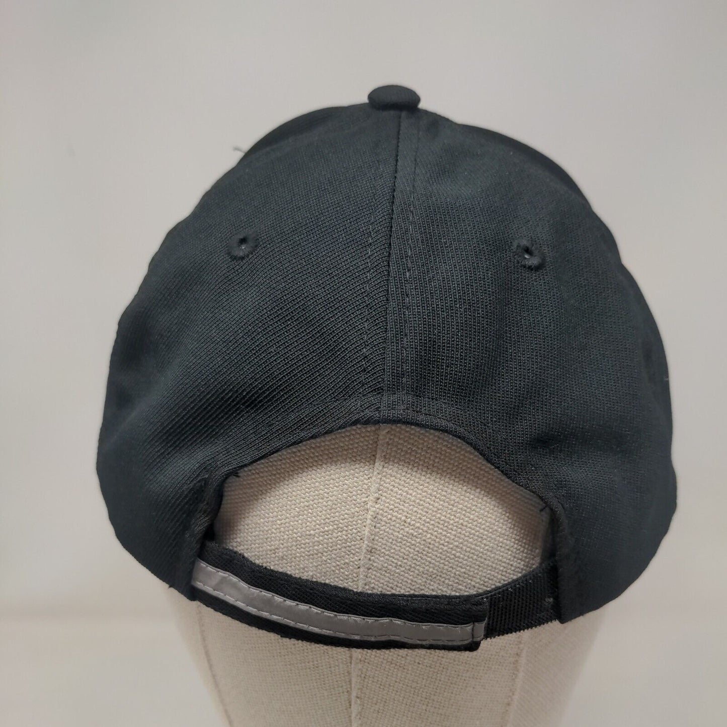 PODS Strapback Hat Black One Size Adjustable Embroidered Vented Holes 6 Panel