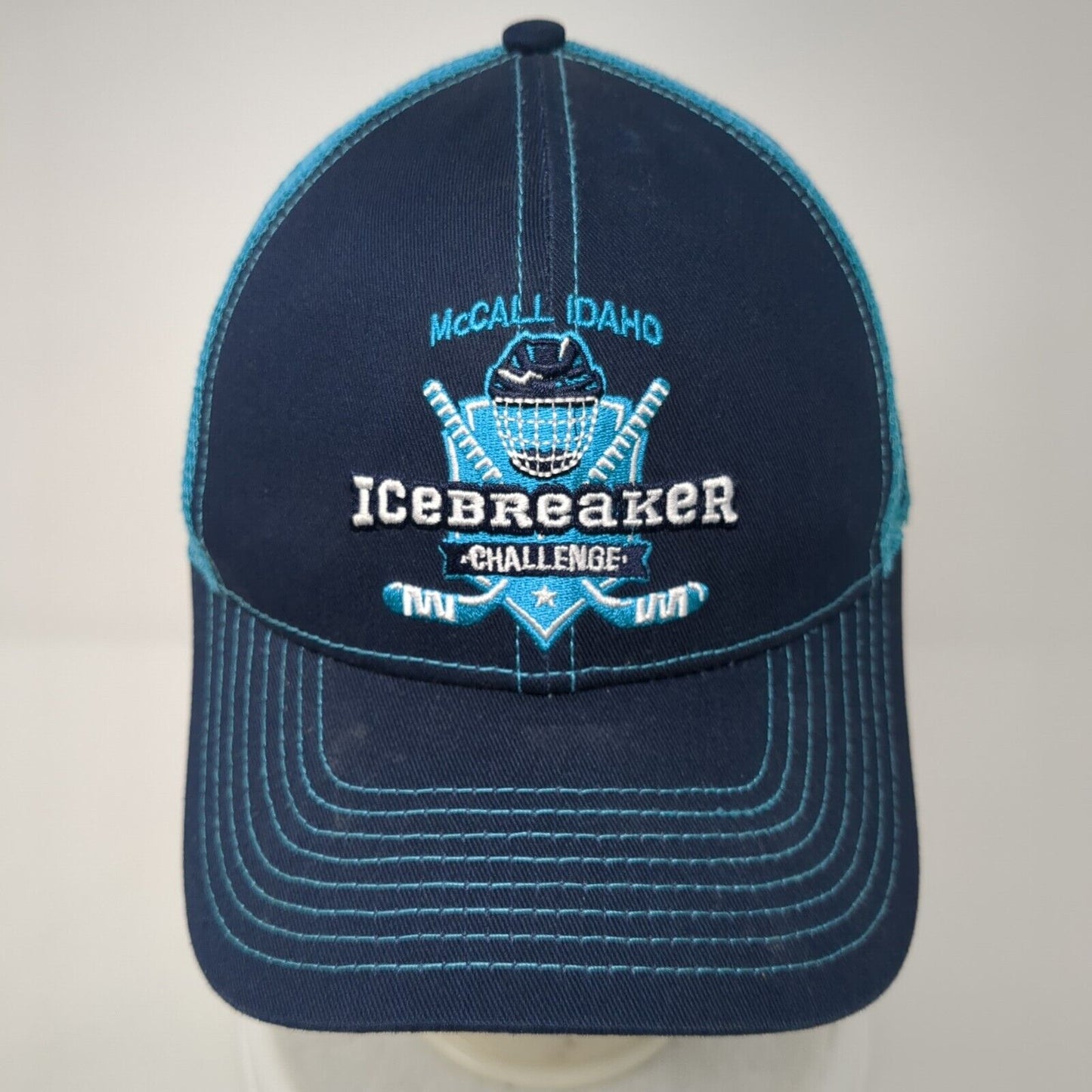 McCall Idaho Ice Breaker Challenge Snapback Trucker Hat Blue OS Mesh Evenkeel