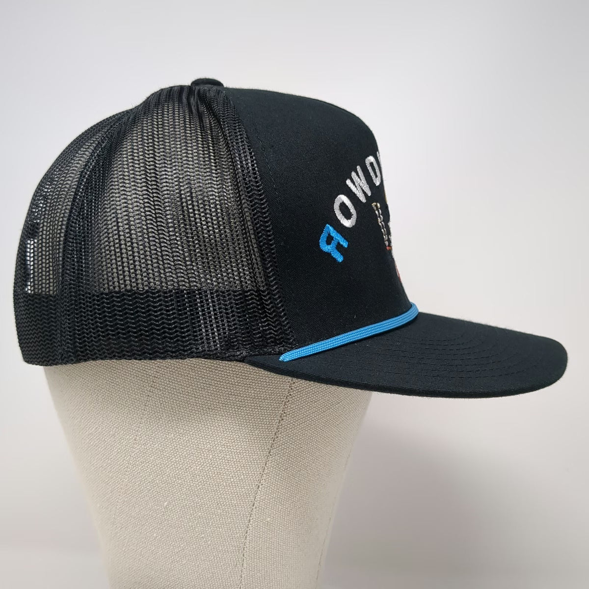 Rowdy Mood Co Black Trucker Hat OSFM Mesh Snapback Native Headdress Rope Logo