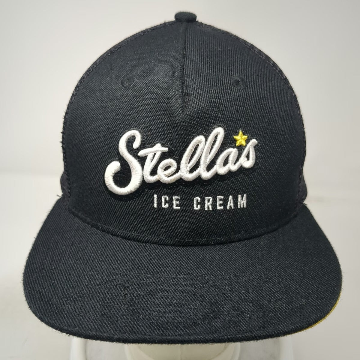 Stellas Ice Cream Trucker Hat Black One Size Snapback Mesh Back Yellow Underbrim