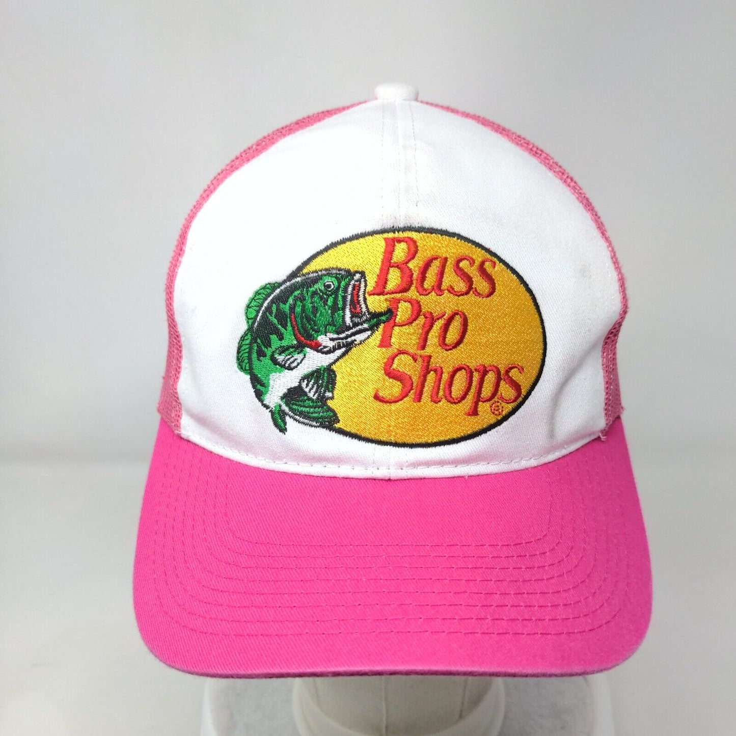 Bass Pro Shops Snapback Trucker Hat Pink OSFM Adjustable Mesh Back Gone Fishing
