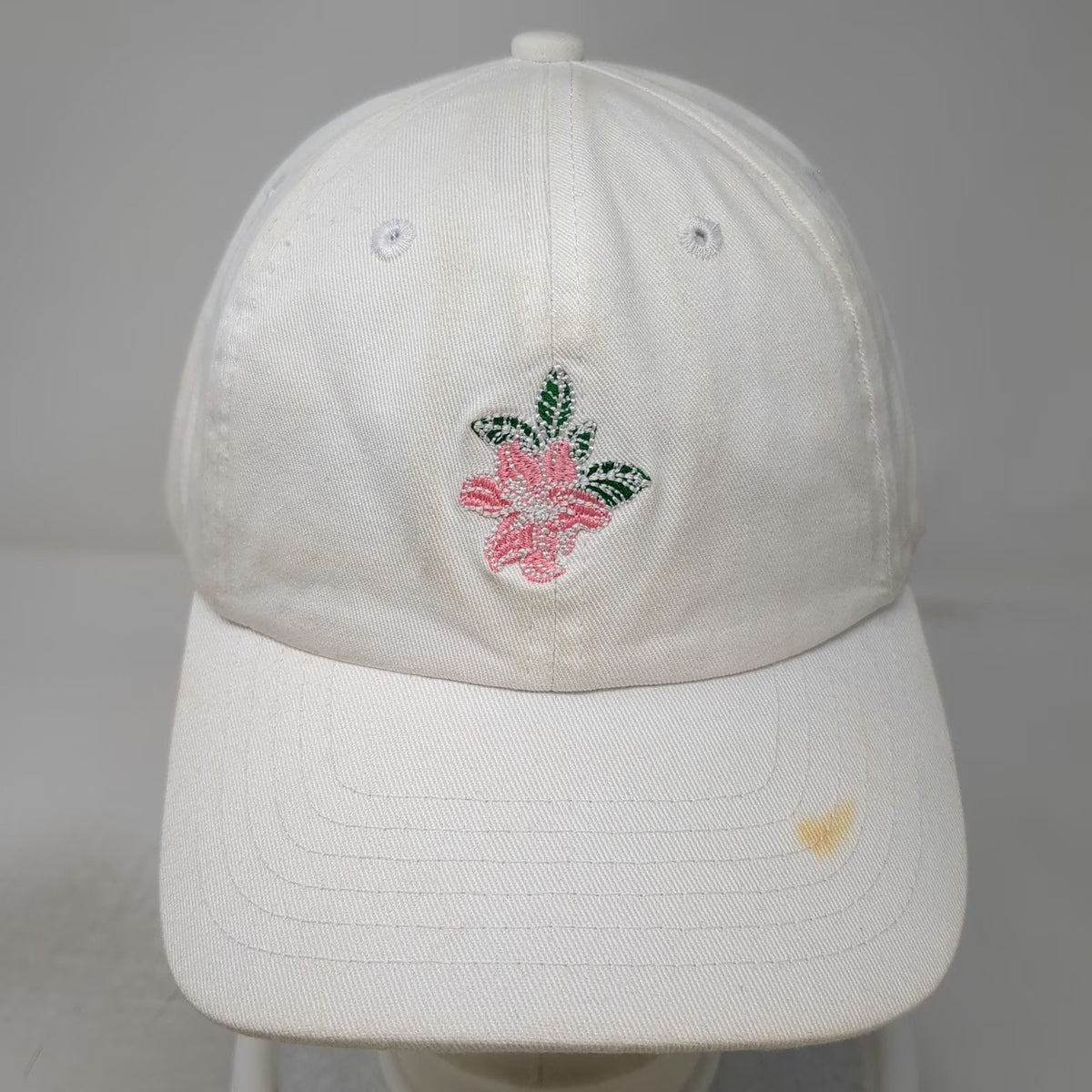 Birdiegirl White Baseball Cap OSFM Flower Logo Slideback Hat Floral Underbrim