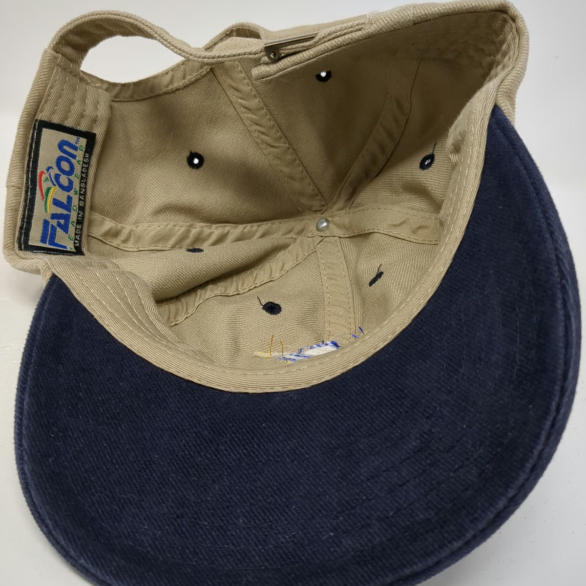 Falcon Baseball Cap Beige Blue One Size JP Logo Two Tone Slideback Hat Twill