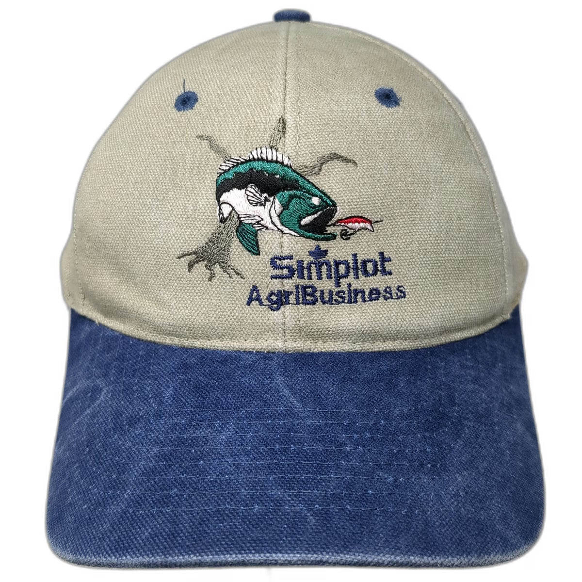 Nissin Baseball Cap Beige Blue One Size Simplot AgriBusiness Fish Smoky Hat