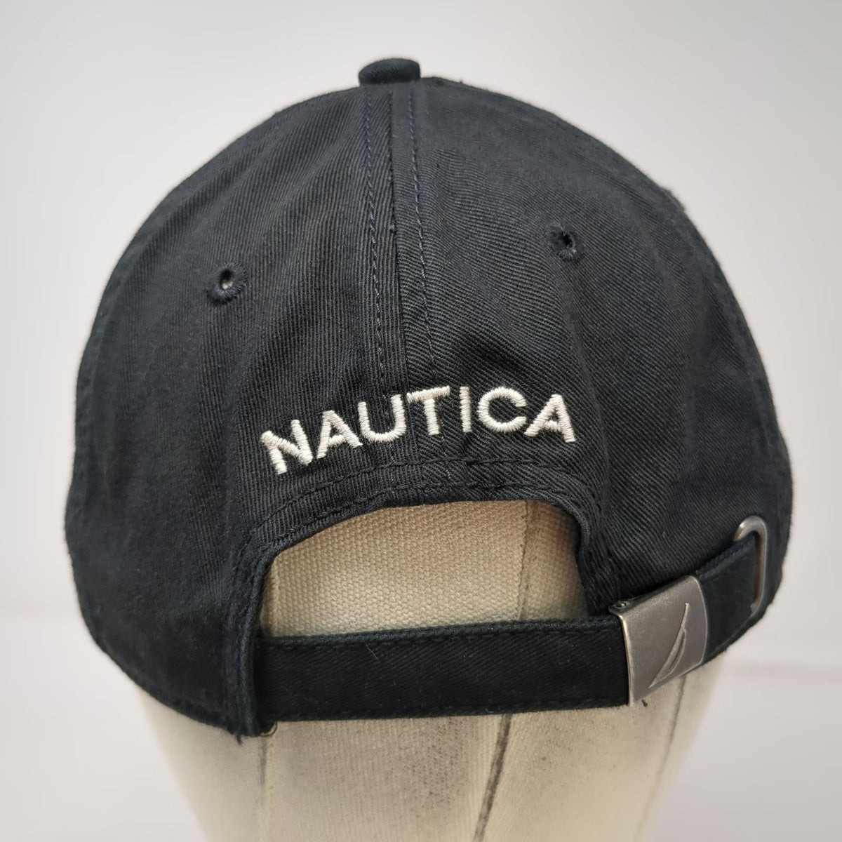 Nautica Baseball Cap Black One Size Sailboat Logo Slideback Curved Brim Hat