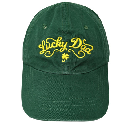 Lucky Dad Strapback Hat Green One Size Adjustable Embroidered 6 Panel