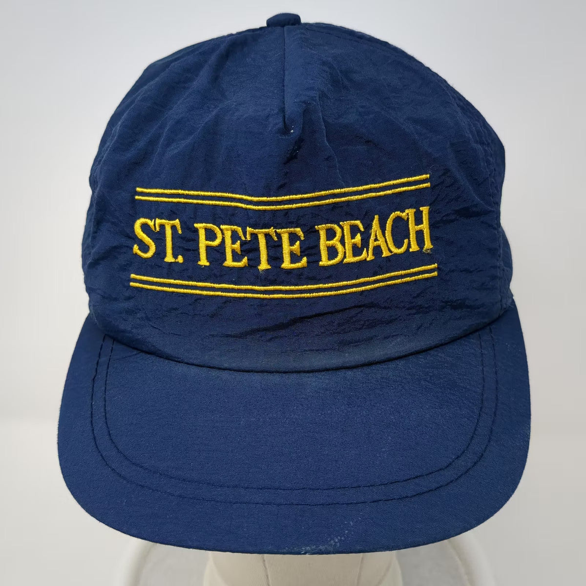 St Pete Beach Florida Souvenir Trucker Snapback Hat Blue Yellow Nylon Vintage