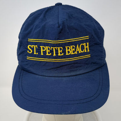 St Pete Beach Florida Souvenir Trucker Snapback Hat Blue Yellow Nylon Vintage