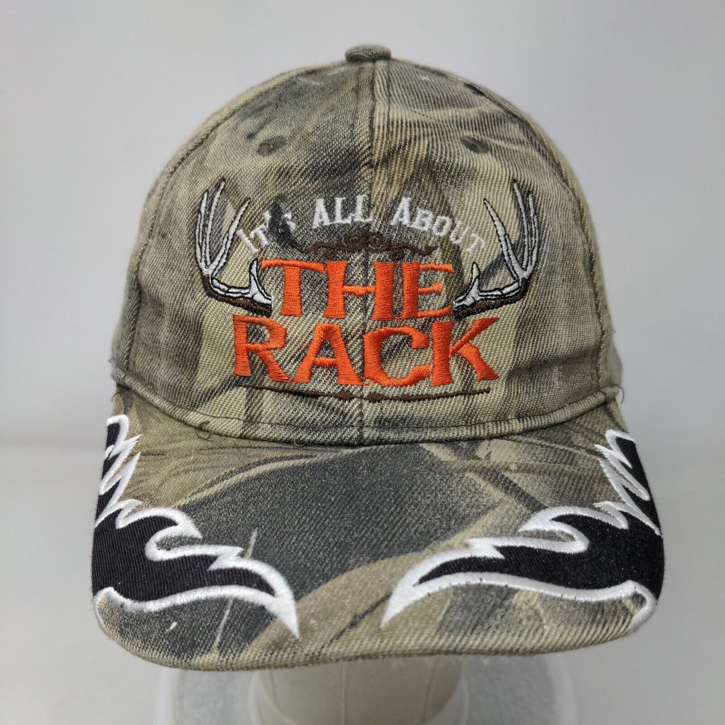 All About The Rack Strapback Hat Camo One Size Embroidered Adjustable