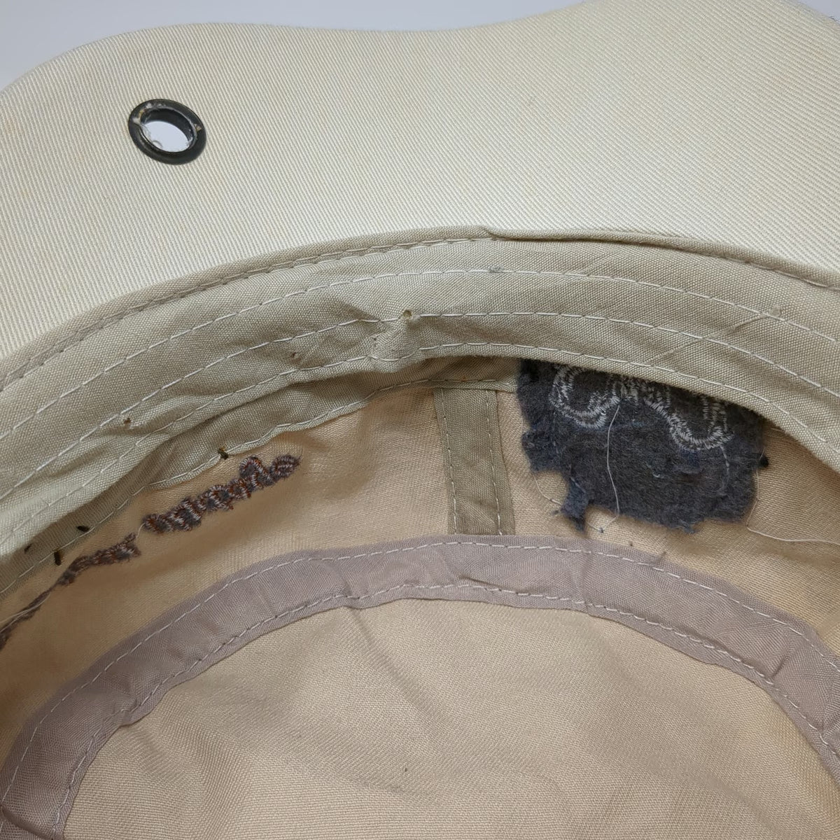 Army Cap Beige One Size Skull Patch Star Studs Grommet Hat Zig-Zag Stitch Cotton