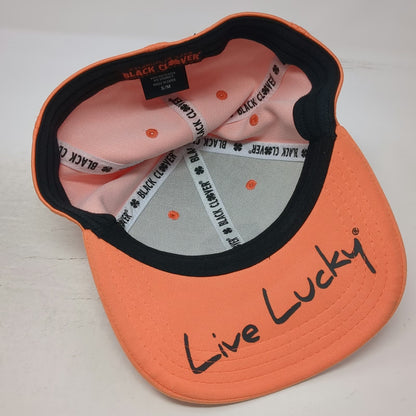 Black Clover Baseball Cap Orange One Size Stretch Fit Live Lucky Clover Logo Hat
