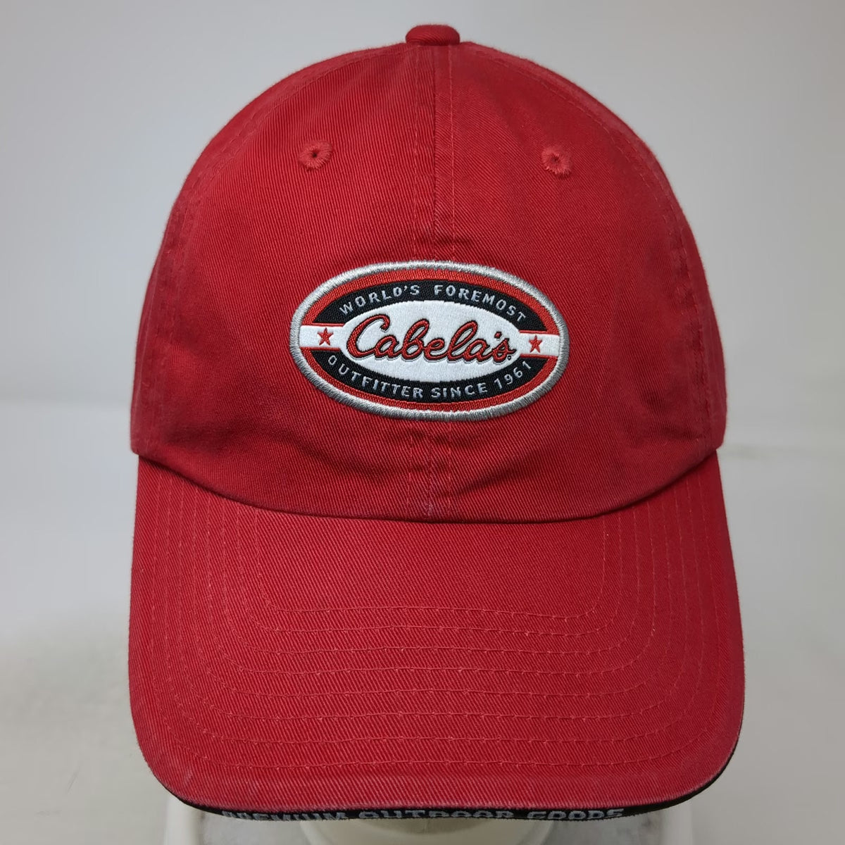 Cabela's Baseball Cap Red White Black One Size Slideback Embroidered Patch Hat