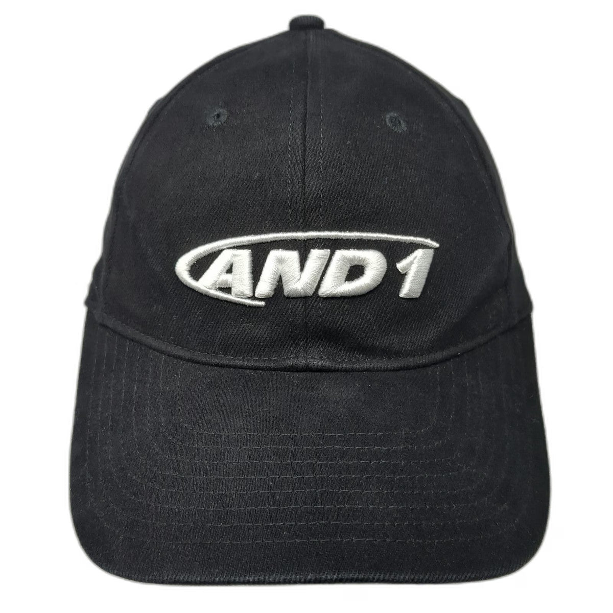 AND 1 Baseball Cap Black M Embroidered Logo Stretch Fit Curved Brim Hat
