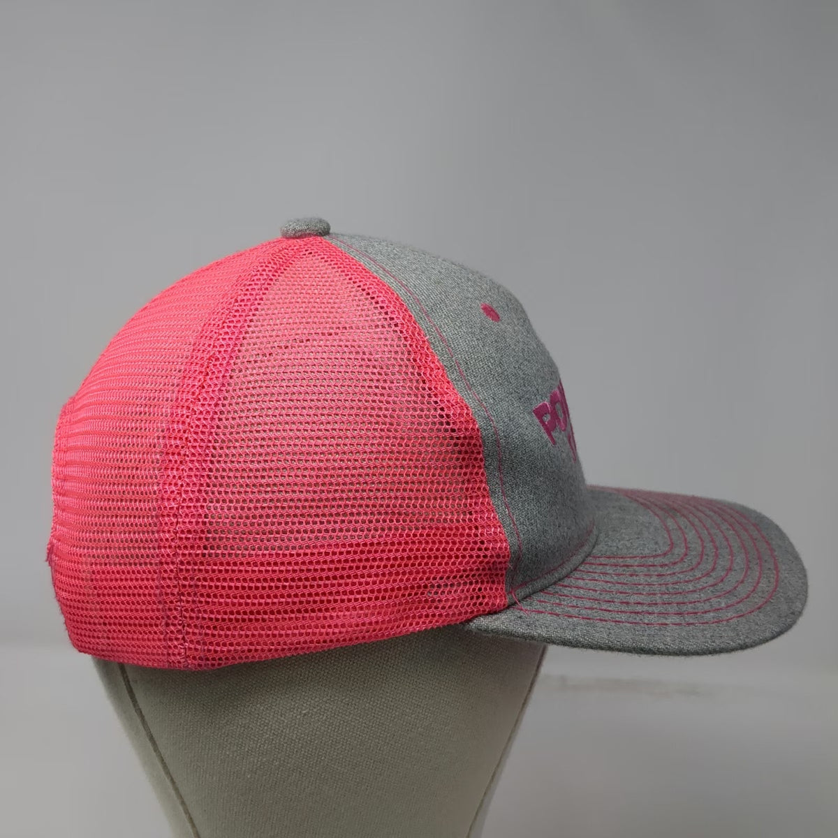 Powerco Solar Trucker Hat Gray Pink One Size Mesh Back Snapback Contrast Stitch