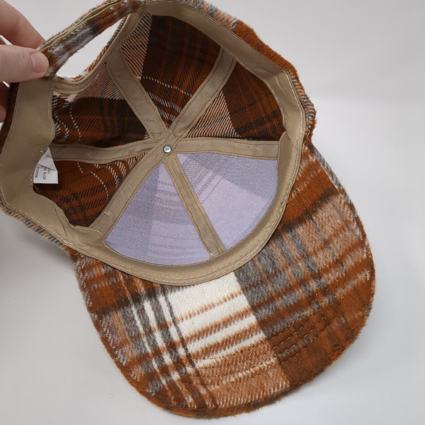 Unbranded Strapback Hat Brown One Size Adjustable Plaid Vented Holes 6 Panel