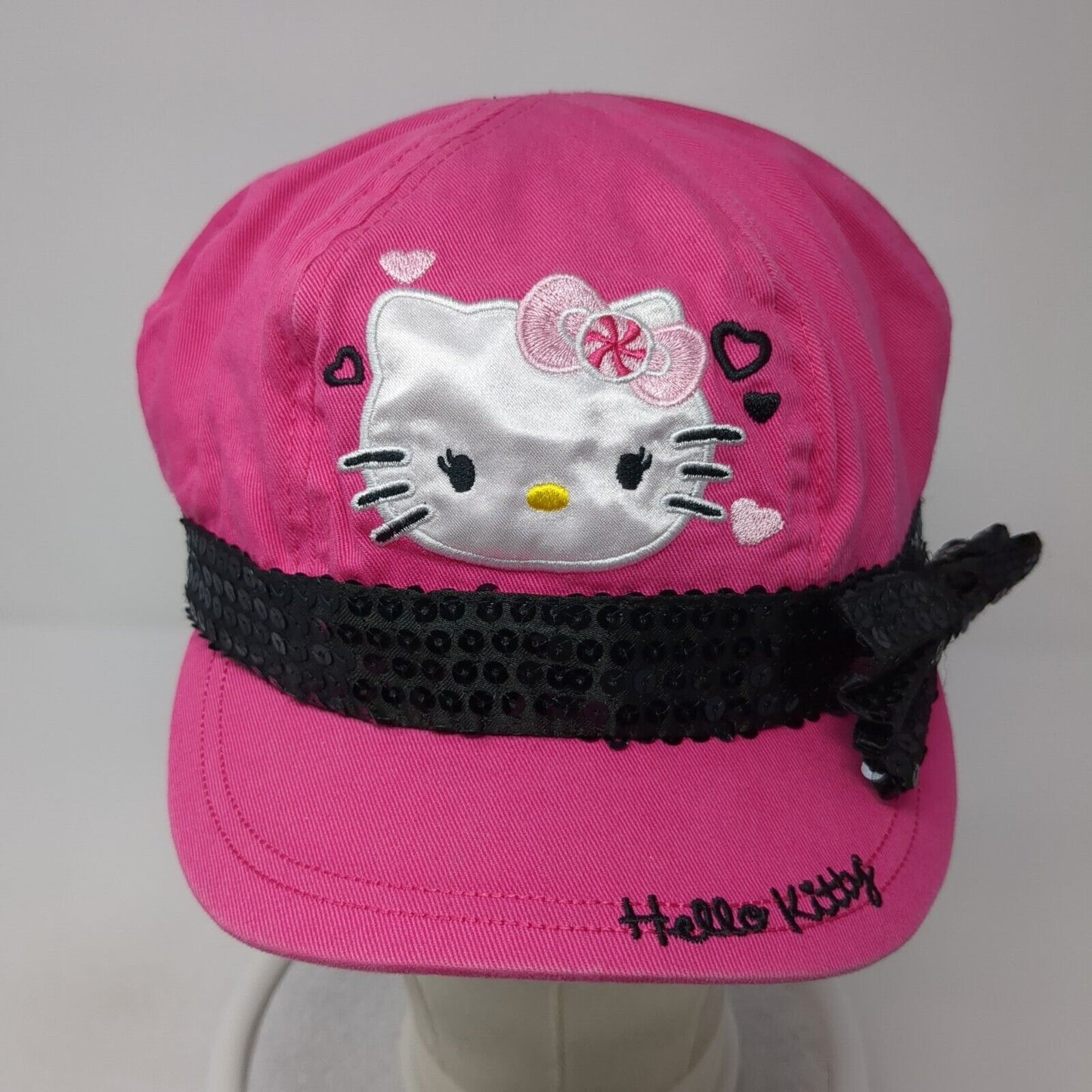 Hello Kitty by Sanrio Fitted Hat Pink One Size Embroidered Bow Sequin