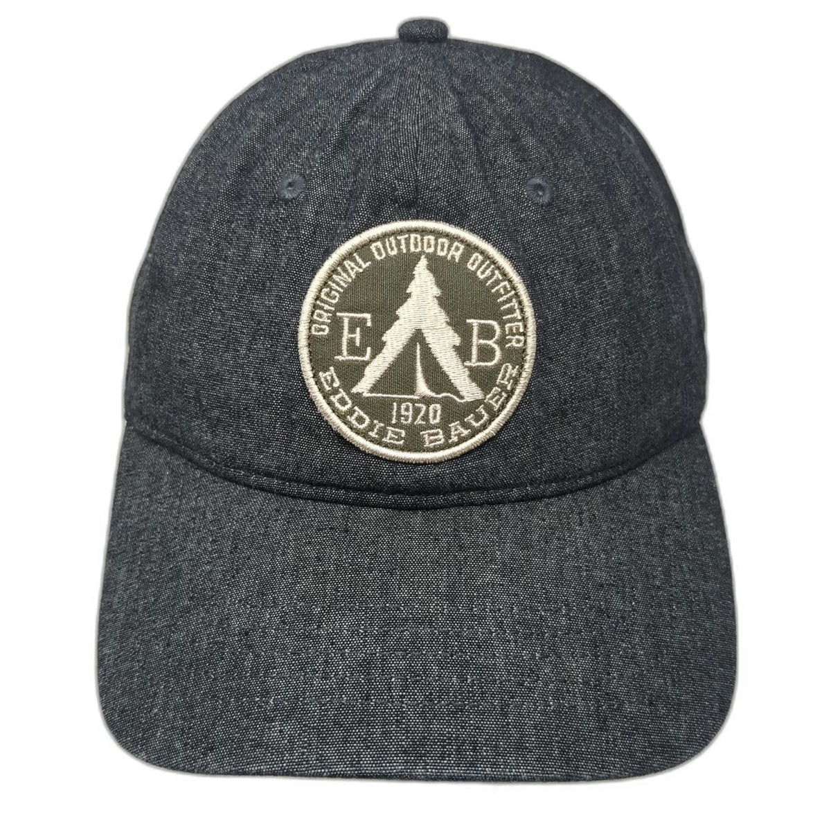 Eddie Bauer Baseball Cap Gray One Size Slideback Denim Patch Outdoor Tree Hat