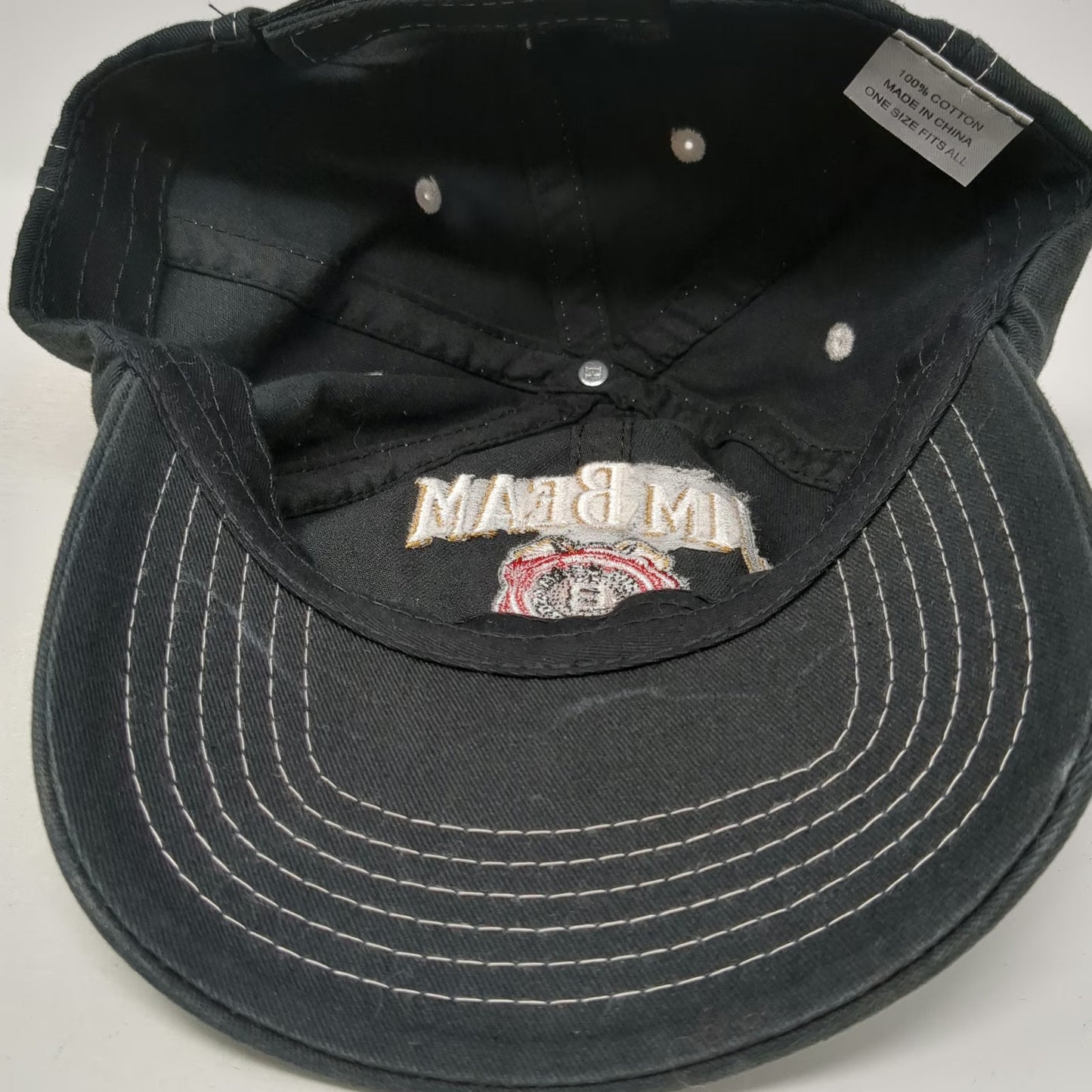 Jim Beam Whiskey Baseball Cap Black OSFM Contrast Stitching Logo Strapback Hat