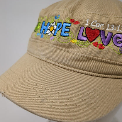 Faith Hope Love 1 Cor. 13:13 Cadet Army Cap Tan One Size Embroidered District
