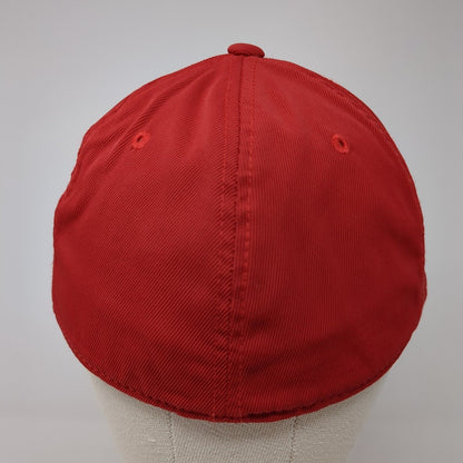 Reebok Hockey Fitted Hat Red Size L/XL Embroidered Vented Holes 6 Panel