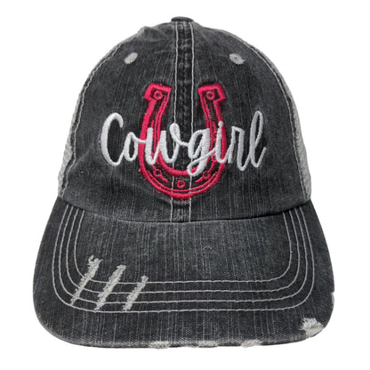 Cowgirl Horseshoe Strapback Mesh Back Trucker Hat Gray OSFM Embroidered