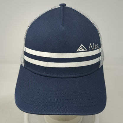 Alta Trucker Hat Blue One Size Mesh Snapback Mountain Logo Stripes Cotton Poly