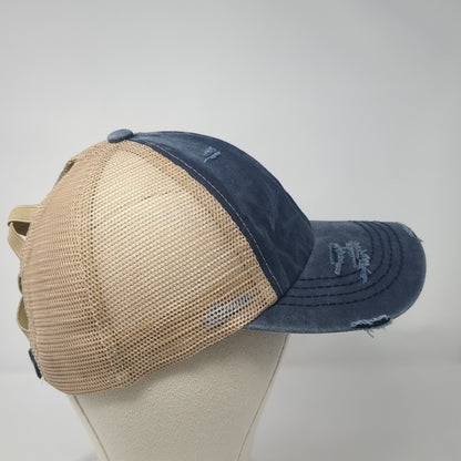 C.C Ponytail Trucker Hat Multicolor One Size Adjustable Distressed Mesh Back