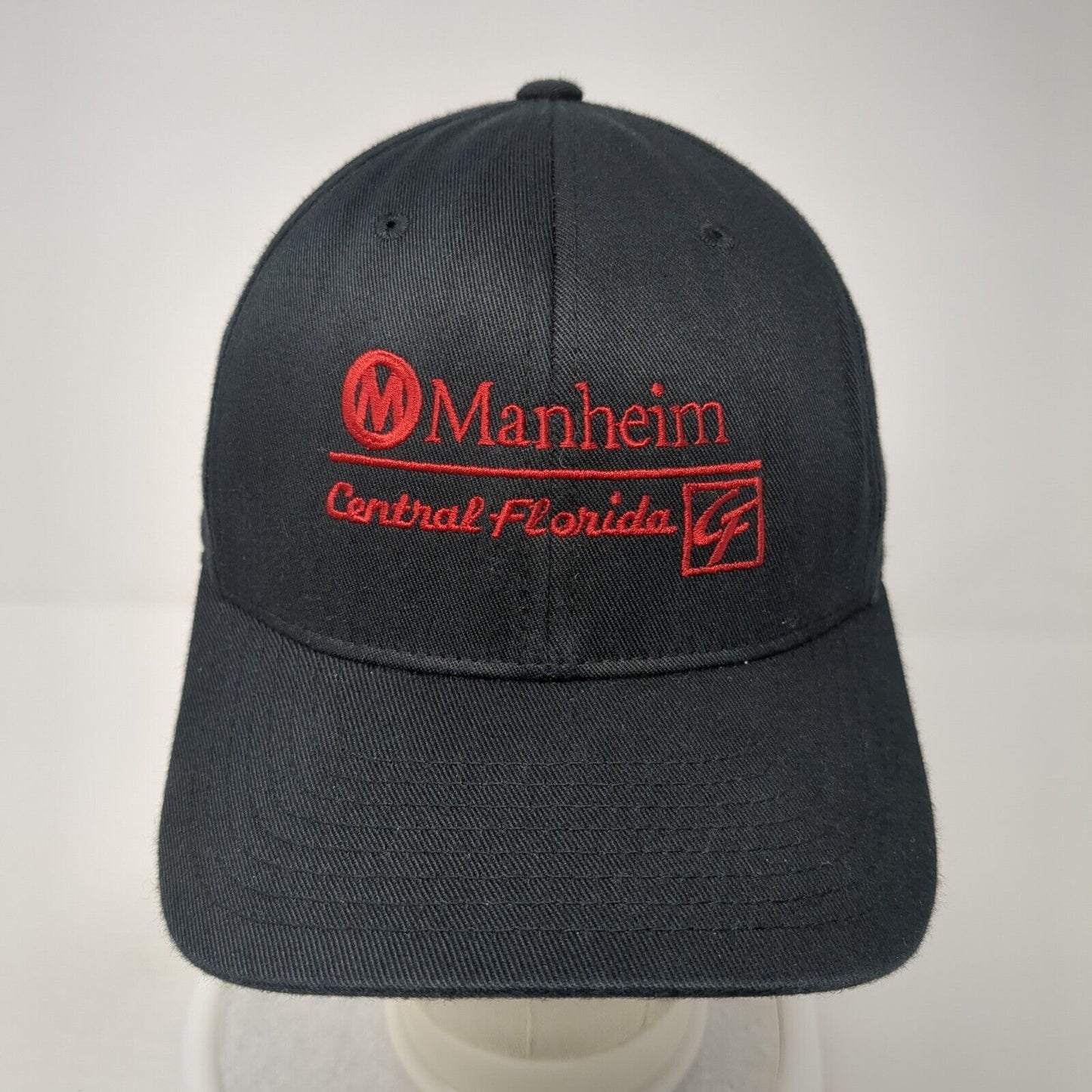 Manheim Central Florida Fitted Baseball Cap Black S/M 6 Panel Flexfit Yupoong