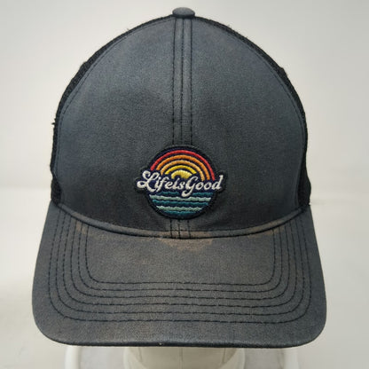 Life is Good Trucker Hat Blue One Size Rainbow Graphic Mesh Snapback Patch