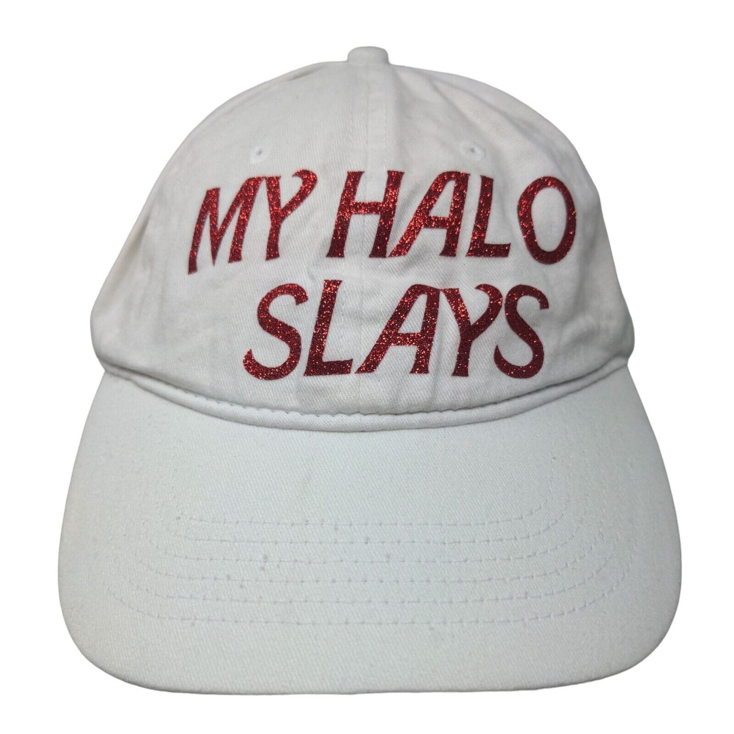 My Halo Slays Strapback Hat White One Size Adjustable 6 Panel Big X