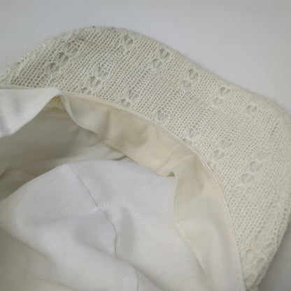 Army Cap White One Size Knit Pointelle Lace Pattern Polyester Elastic Back Hat