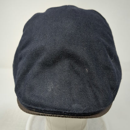 WAR Newsboy Cap Black Brown One Size Herringbone Snap Closure Cotton Blend Hat