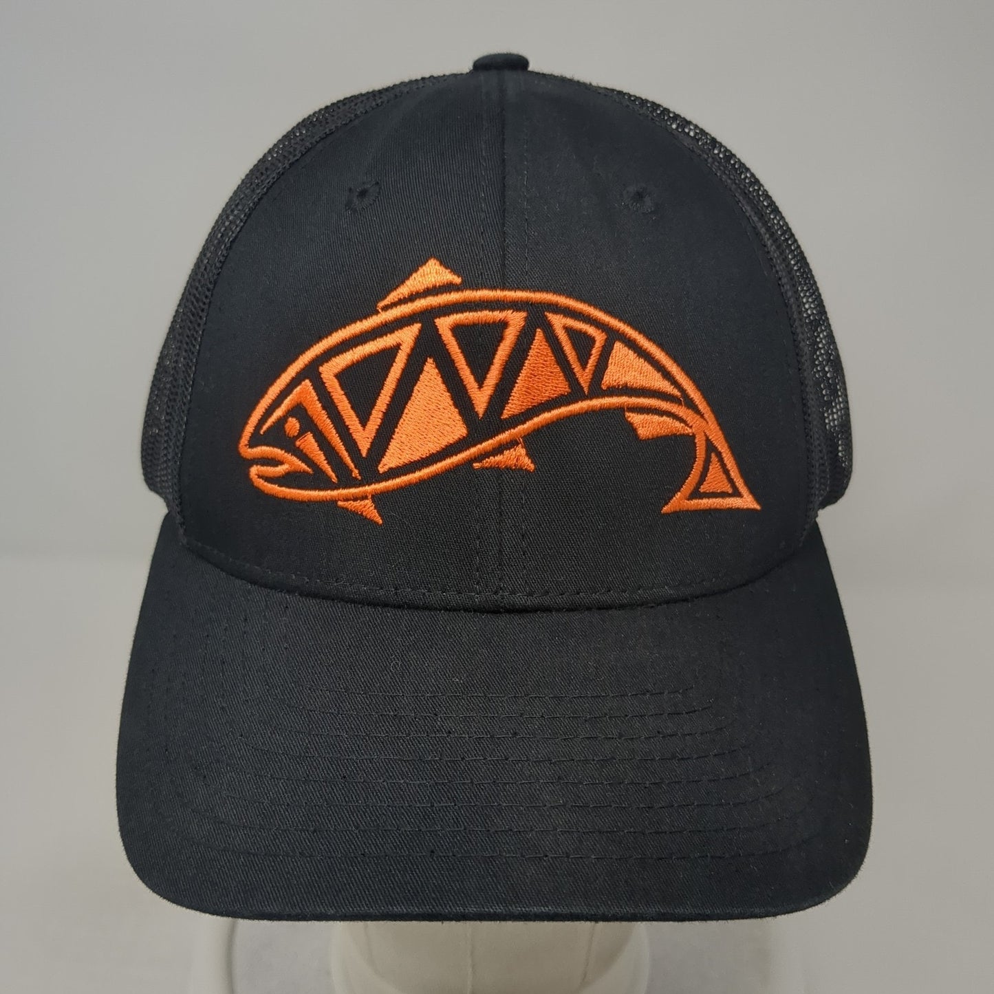 Trout Trucker Hat Black Large Adjustable Embroidered Mesh Back Richardson