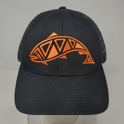 Trout Trucker Hat Black Large Adjustable Embroidered Mesh Back Richardson