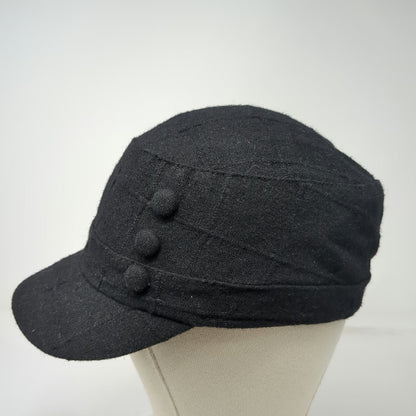 D&Y Army Cap Black One Size Wool Blend Decorative Buttons Elastic Back Hat Cadet