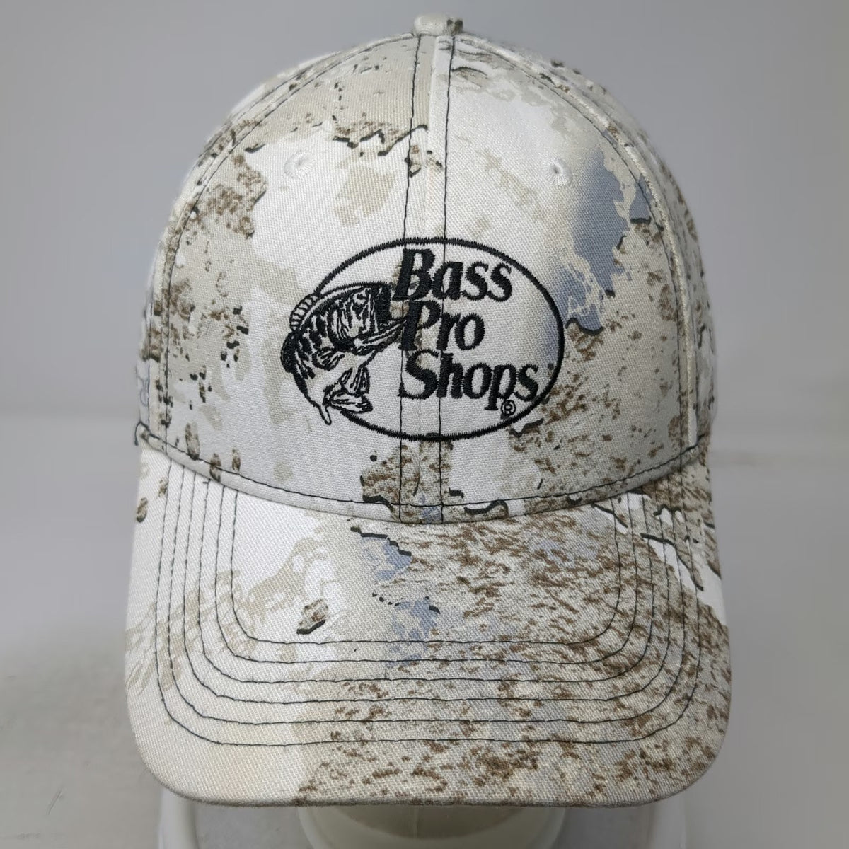 Bass Pro Shops Trucker Hat White Brown One Size Tundra Camo Bass Logo Snapback