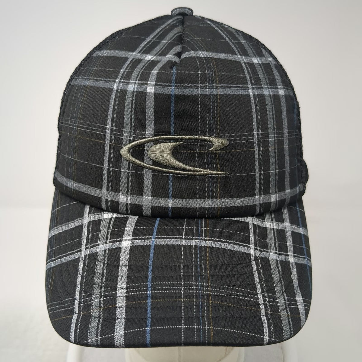 O'Neill Trucker Hat Black One Size Plaid Mesh Snapback Foam Front Logo Surf