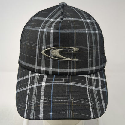 O'Neill Trucker Hat Black One Size Plaid Mesh Snapback Foam Front Logo Surf