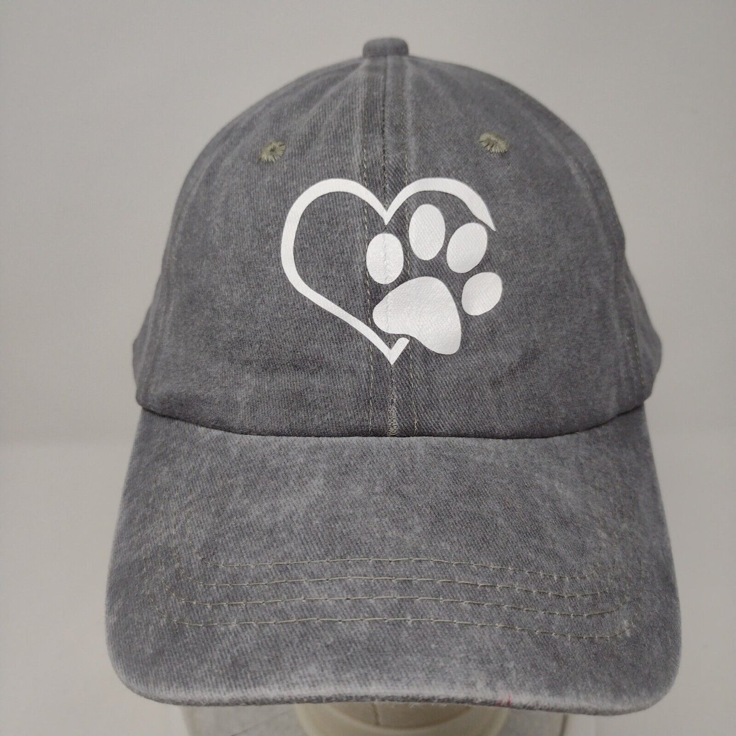 Dog Paw Print Heart Slideback Hat Gray OSFA Adjustable Solid 6 Panel