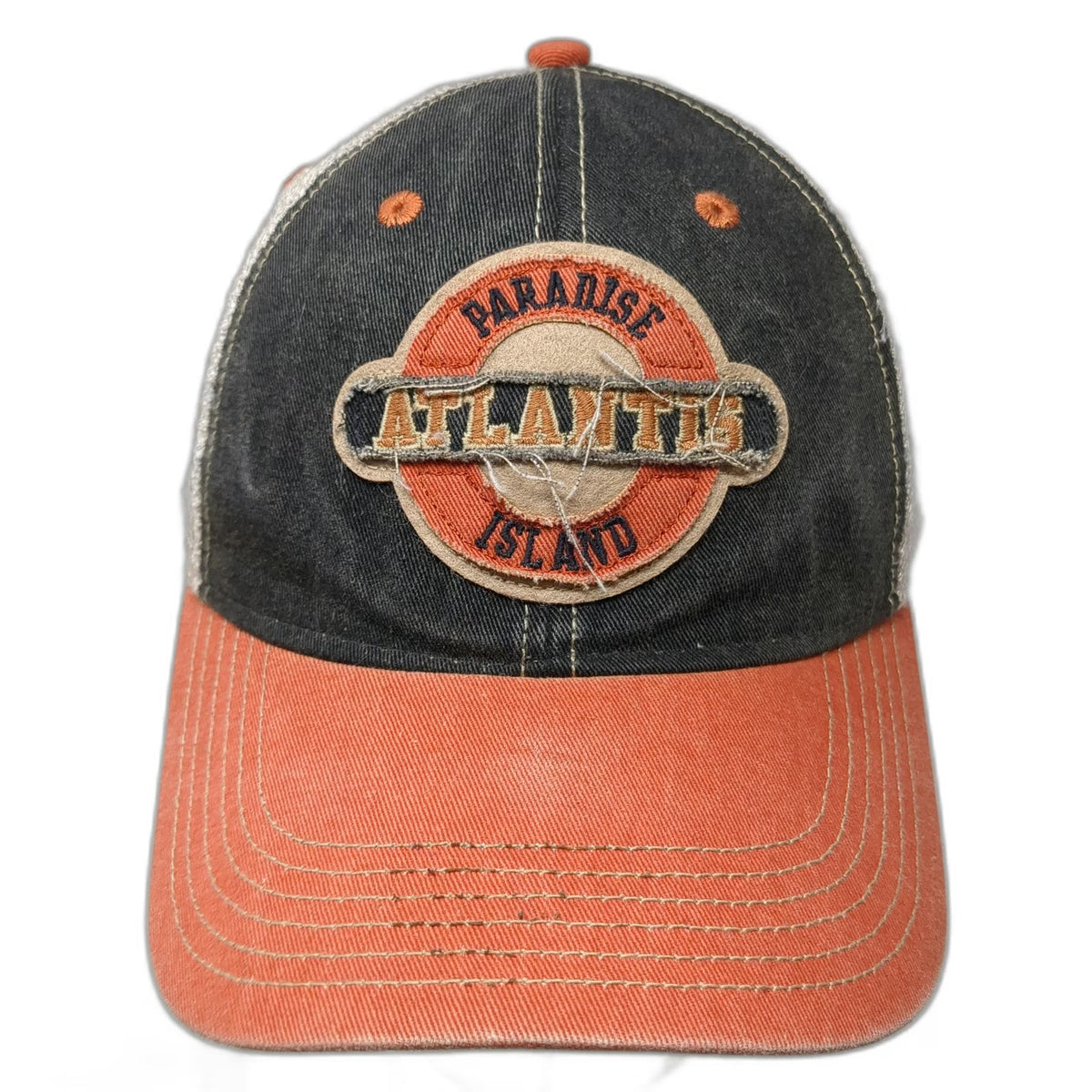 Legacy Trucker Hat Black Orange One Size Atlantis Paradise Island Patch Mesh