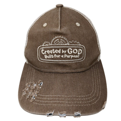 Created by God Built For A Purpose Strapback Hat Brown OS Adjustable Distressed