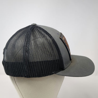 Richardson Trucker Hat Gray L Leather Floral Patch Western Blue Mesh Snapback