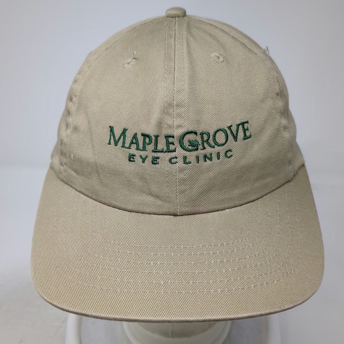 RCC Koozie Baseball Cap Beige One Size Maple Grove Eye Clinic Slideback Red Hat