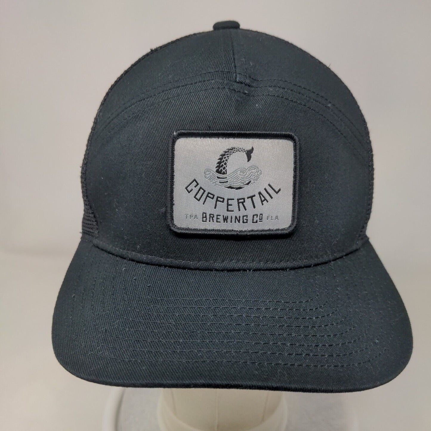 Coppertail Brewing Co. Snapback Trucker Hat Black One Size Mesh Back Emblem