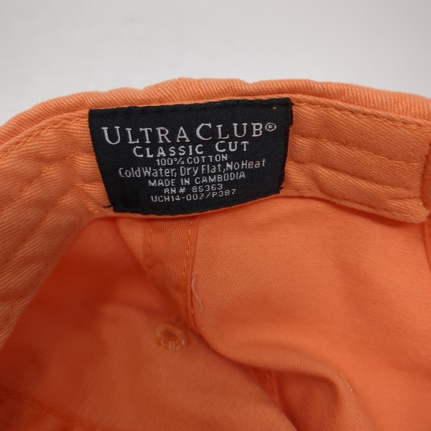 Ultra Club Slideback Baseball Cap Orange One Size Adjustable Classic Cut