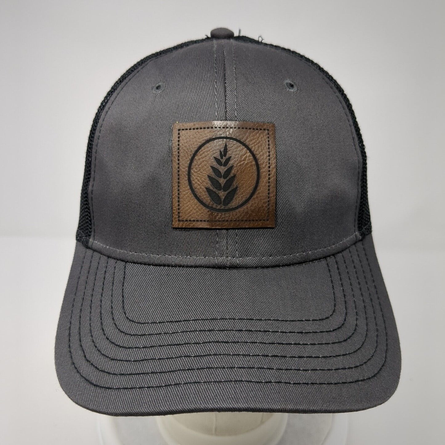 Otto Snapback Trucker Hat Gray One Size Adjustable Mesh Back Leather Patch